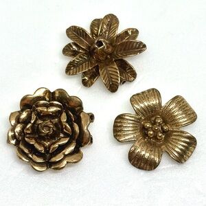Vintage Solid Copper / Bronze Art Nouveau Flower Charm Bracelet Bead Pendants